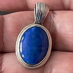 Sterling & Natural Genuine Lapis 1 1/4" Pendant NICE!